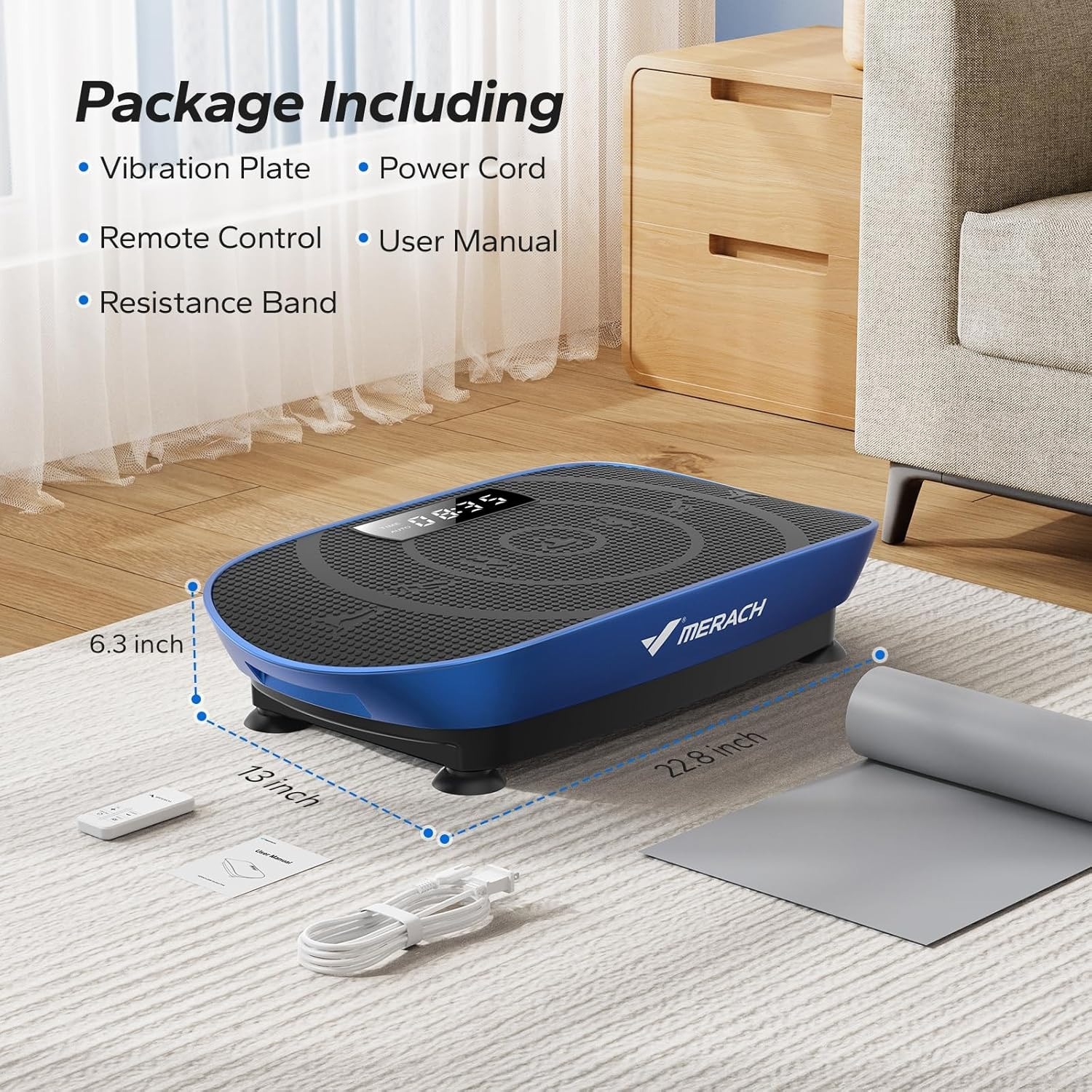 Blue vibration plate with accessories