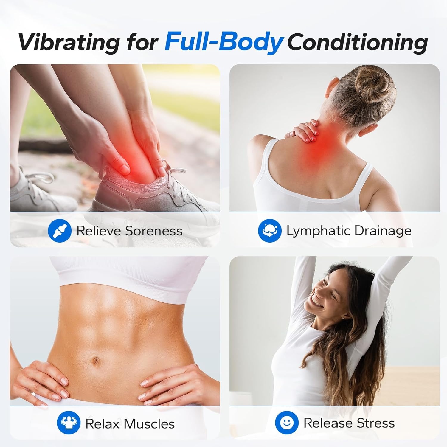 Vibration plate full-body conditioning uses