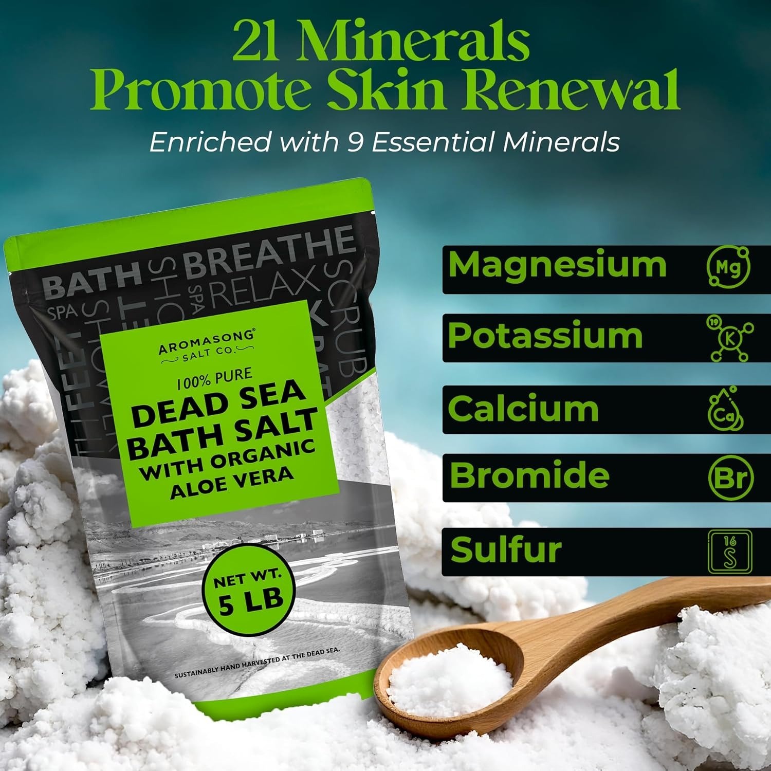 Dead Sea bath salt with mineral information
