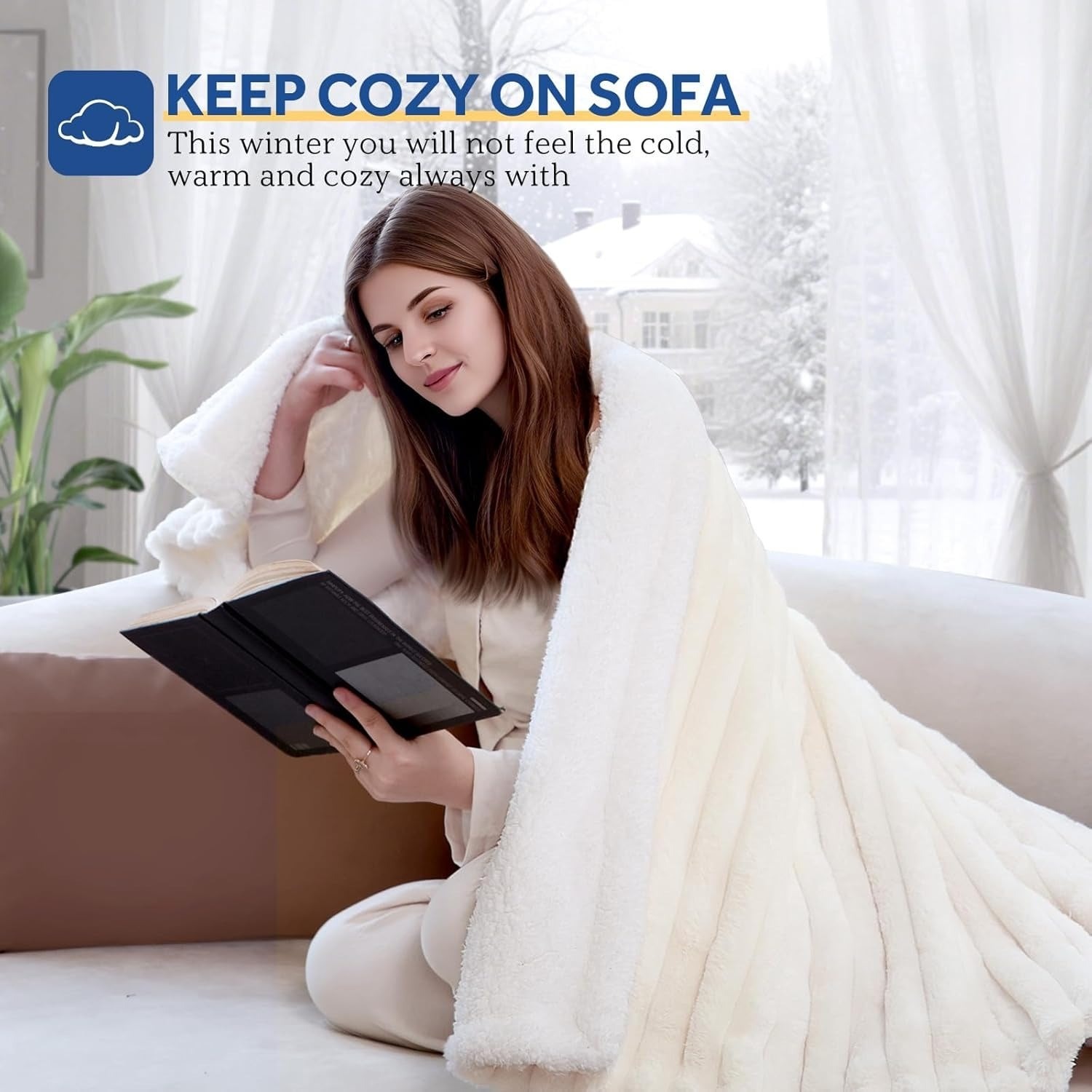White heated faux-fur throw blanket