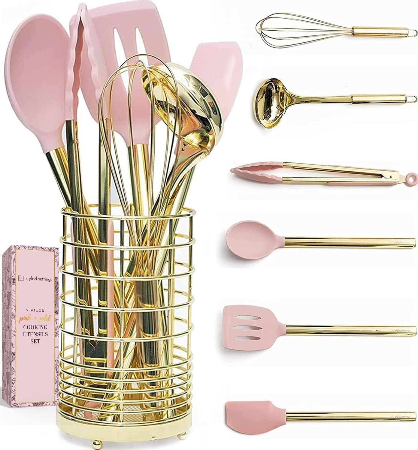 Gold and blush kitchen utensil set