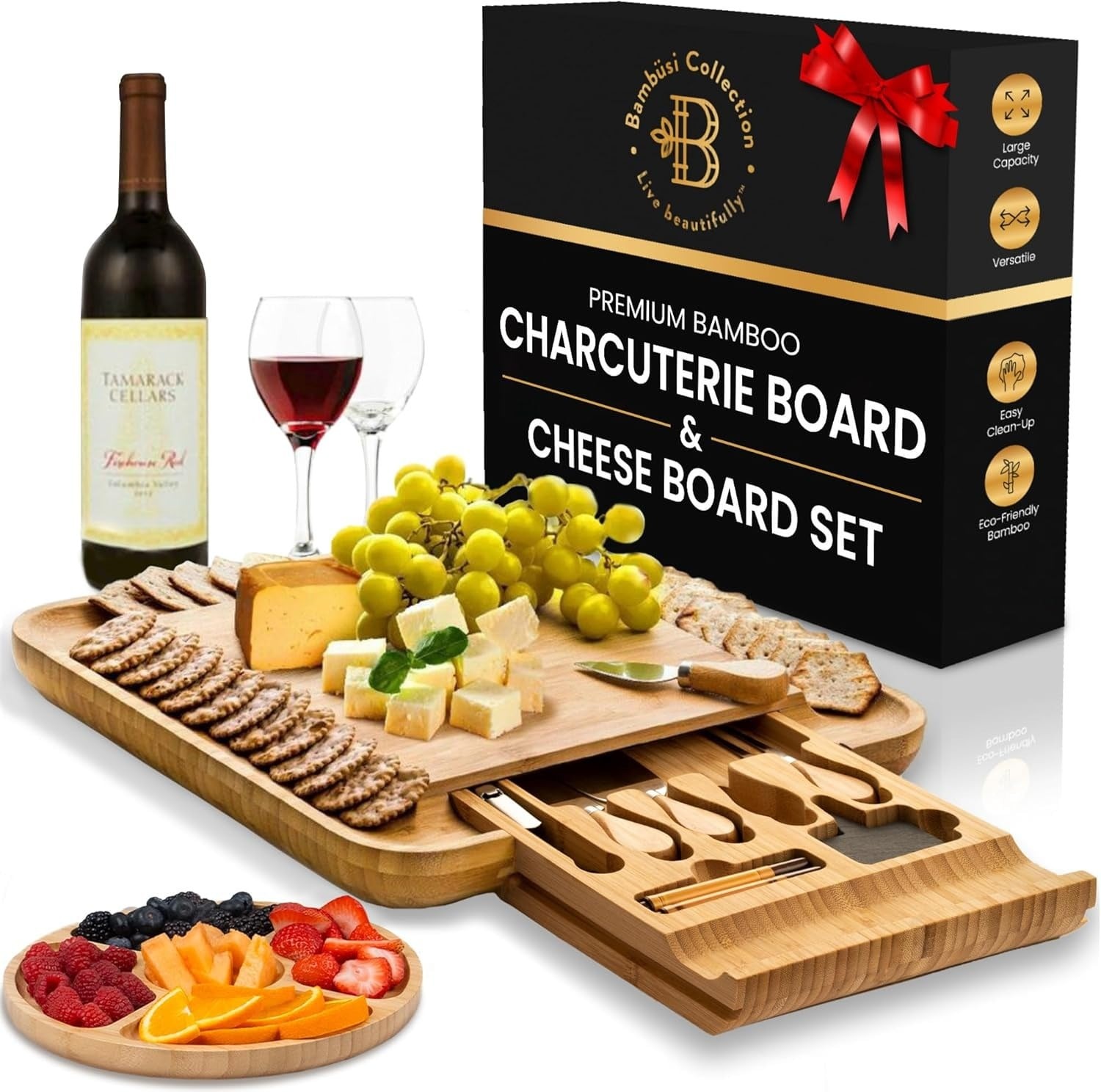 Bamboo cheese and charcuterie board set