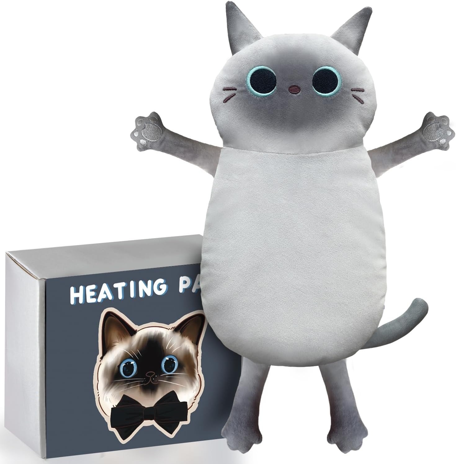 Gray cat-shaped heating pad