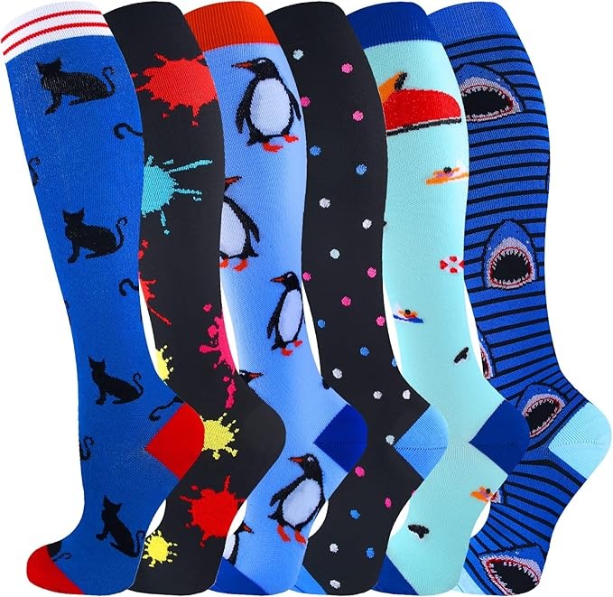 Colorful animal-pattern compression socks