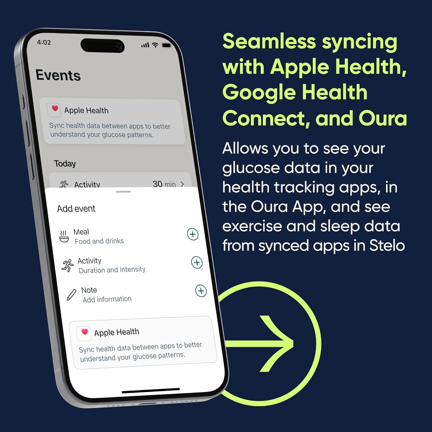Stelo app health and food tracking features