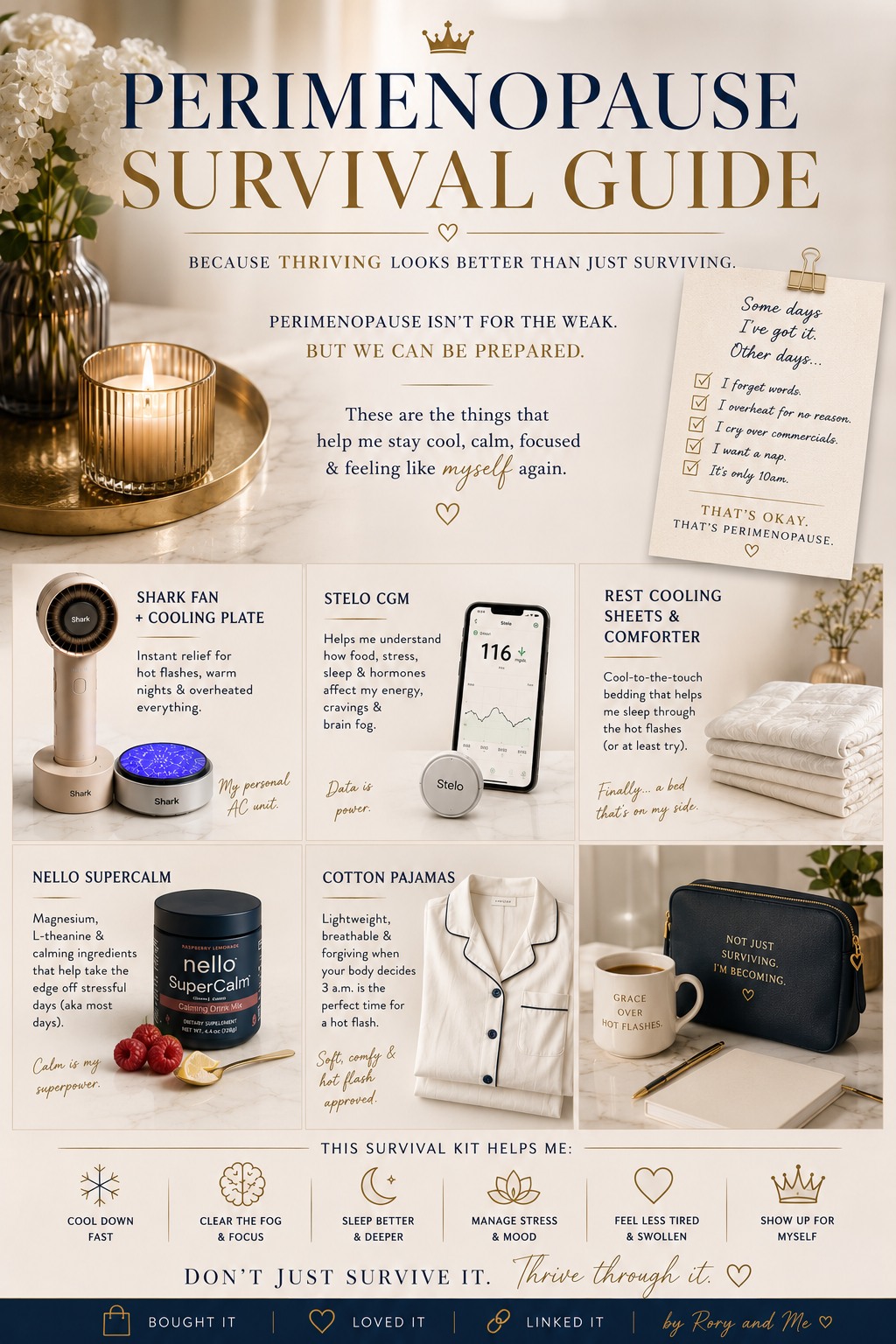 Perimenopause survival guide with cooling, sleep, and wellness finds