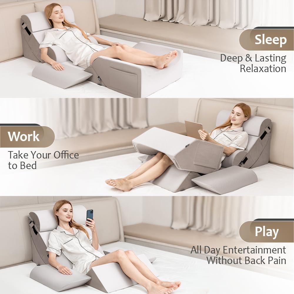 Adjustable wedge pillow set in several configurations