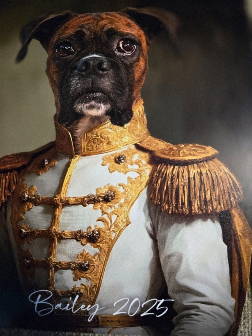 Custom military-style portrait of a boxer dog